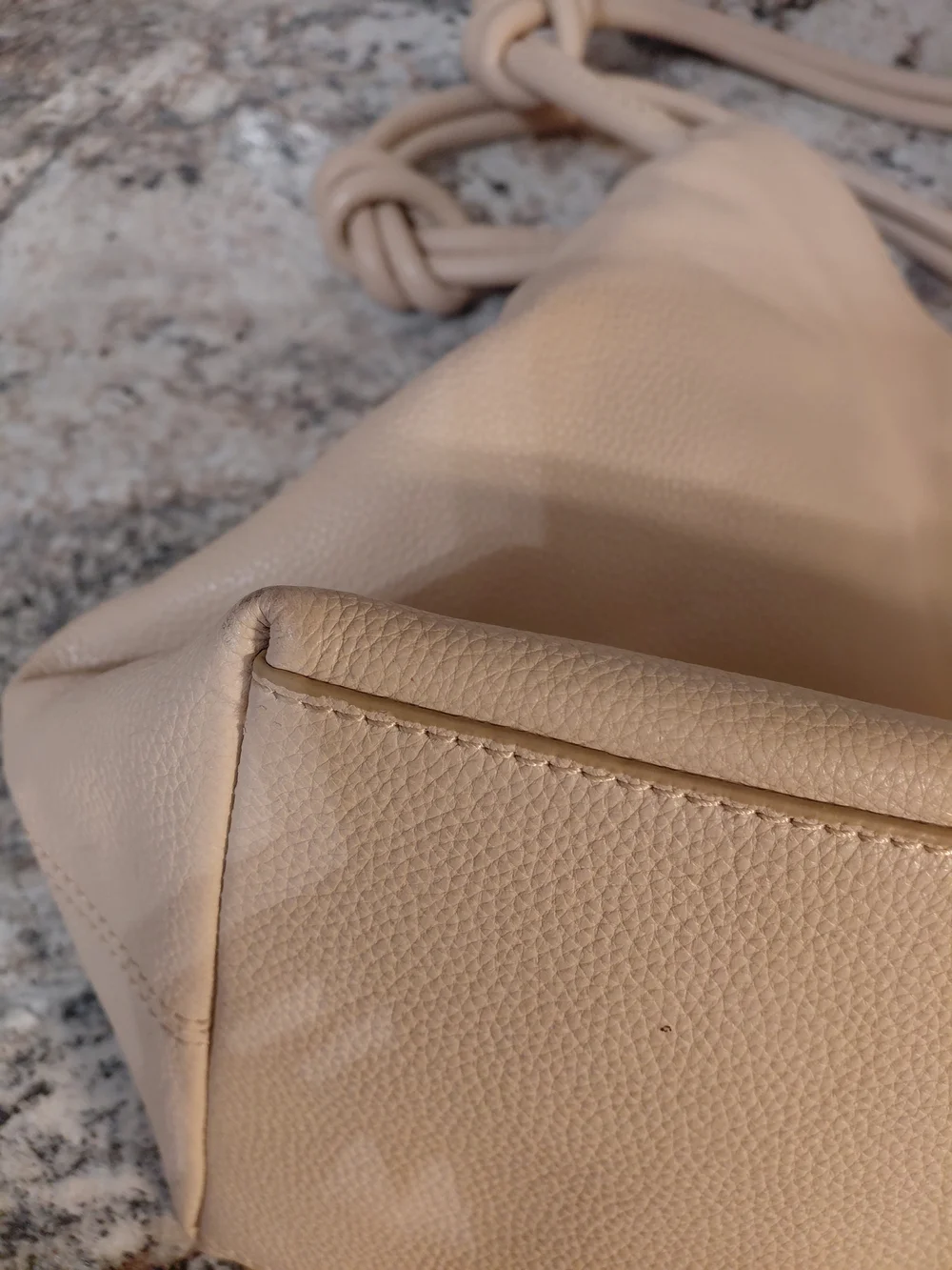 Vince Camuto Cream Pebbled Leather Knotted-Handle Hobo Bag Purse